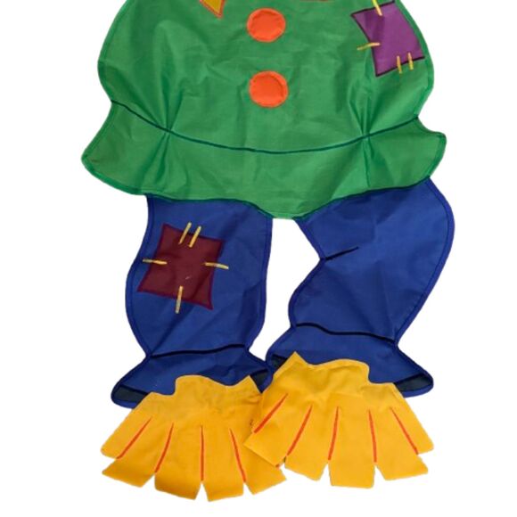 Vintage Nylon Outdoor 3D Embroidered Applique Cut Out 29"x43" Scarecrow Flag - Picture 3 of 3